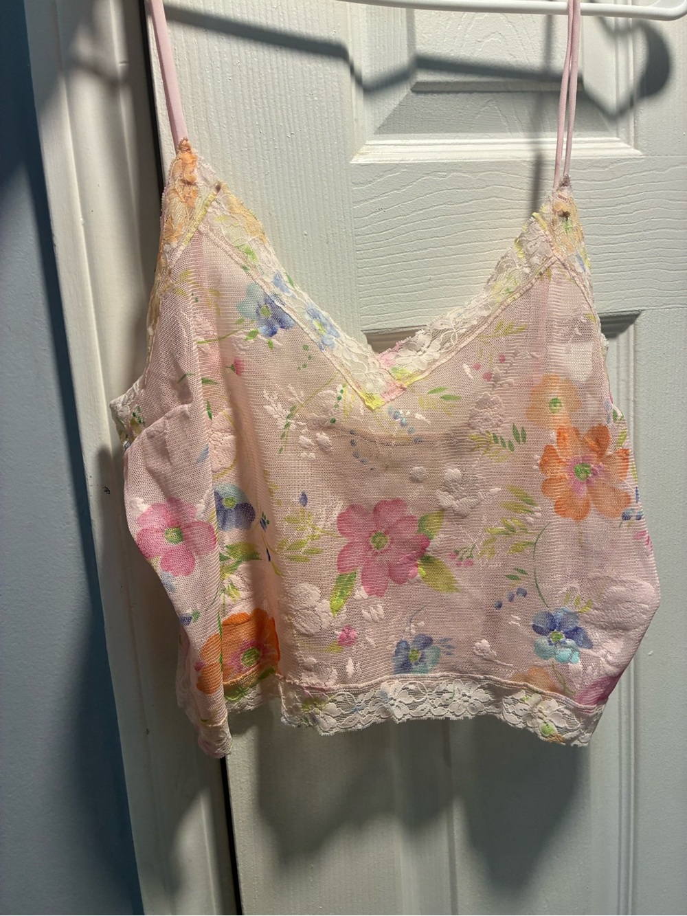 Floral Lace Trim Pink Cami NWOT